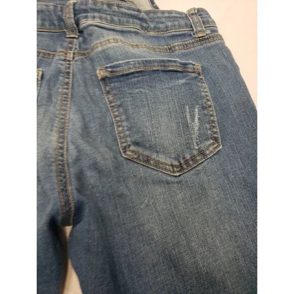 WAX JEAN Basic Denim Women's Distressed Blue Overalls 6 Pockets Size Medium - Picture 15 of 16